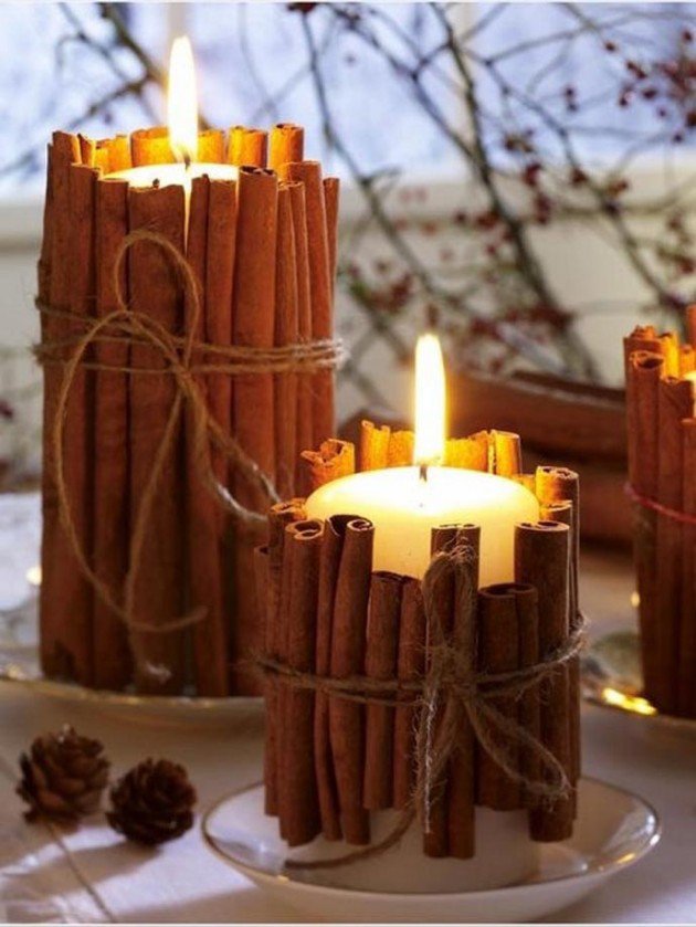 Candle Pillars Made from Cinnamon Sticks