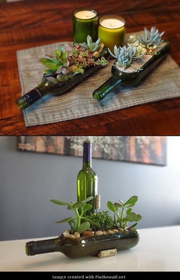 Convert your wine bottles into small gardens