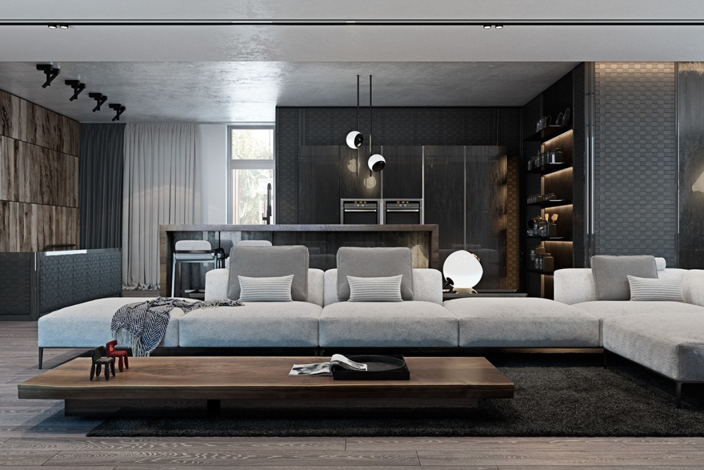 Grayscale Apartment with Wood Accents