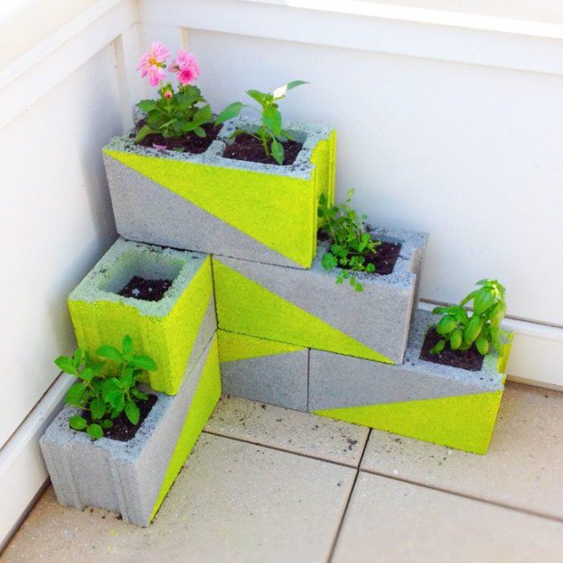 Neon concrete block planter