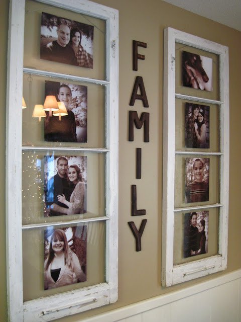 Use old windows to display family photos