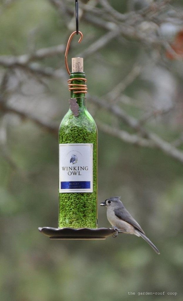 HELP YOUR WINGED FRIENDS WITH A WINE BOTTLE BIRD FEEDER